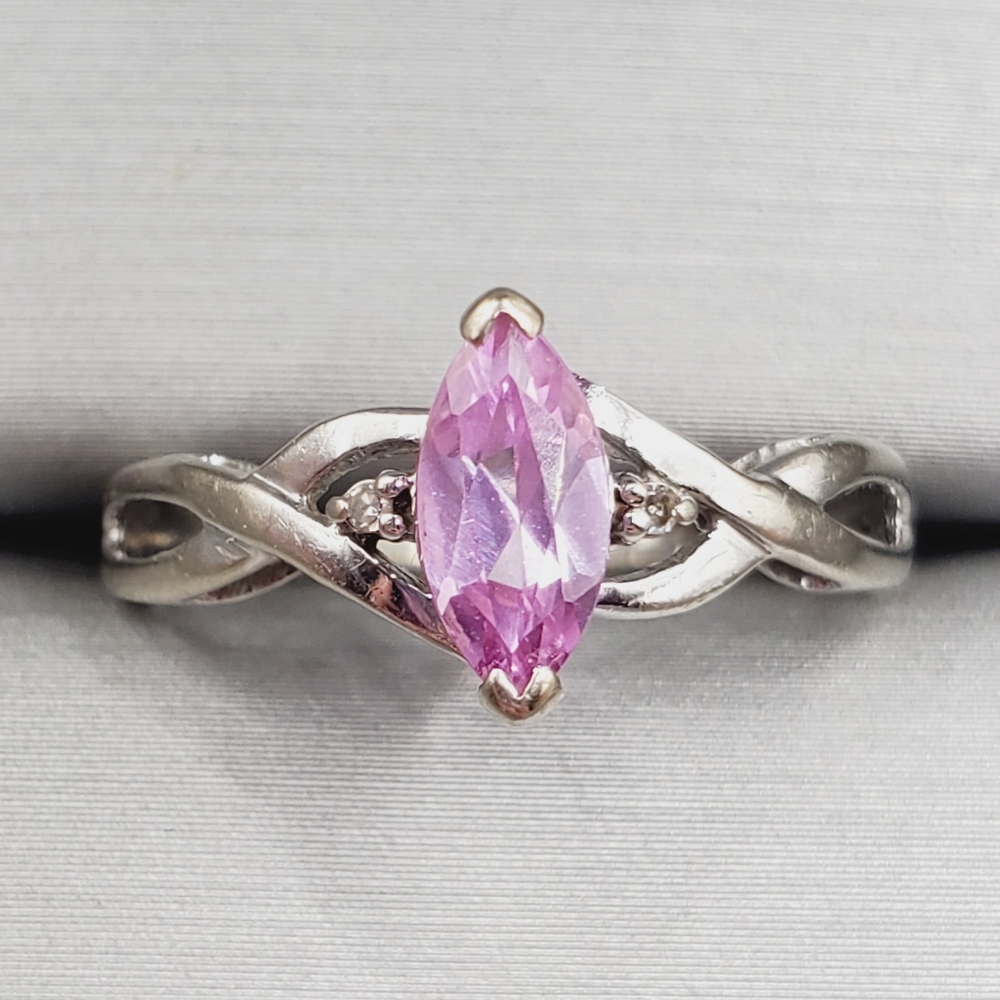 10k White Gold Marquise Pink Topaz Ring